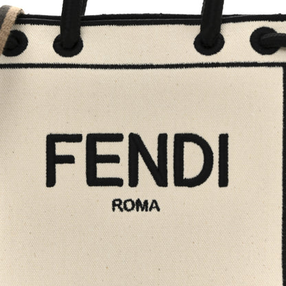 Fendi Fabric Jacquard Mini Roma Shopper Tote Natural Black 9 of 14