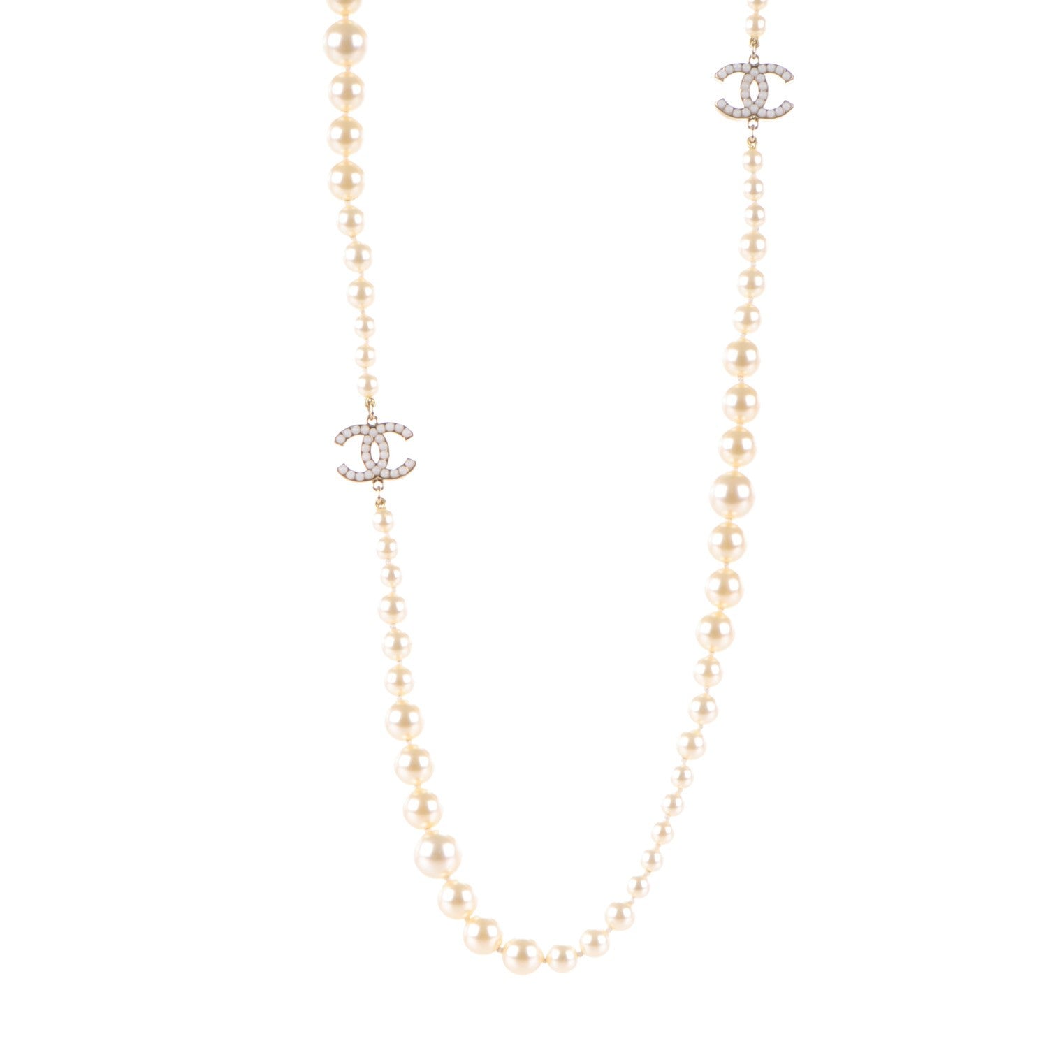 Chanel Graduated Pearl CC Long Necklace Gold 1 of 4