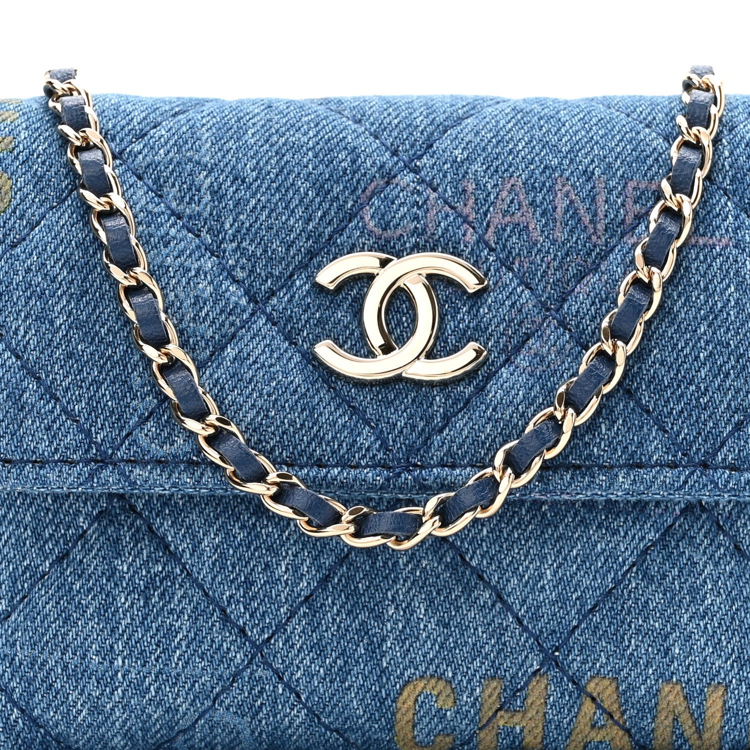 Chanel Denim Quilted Denim Mood Clutch With Chain Blue Multicolor 7 of 10