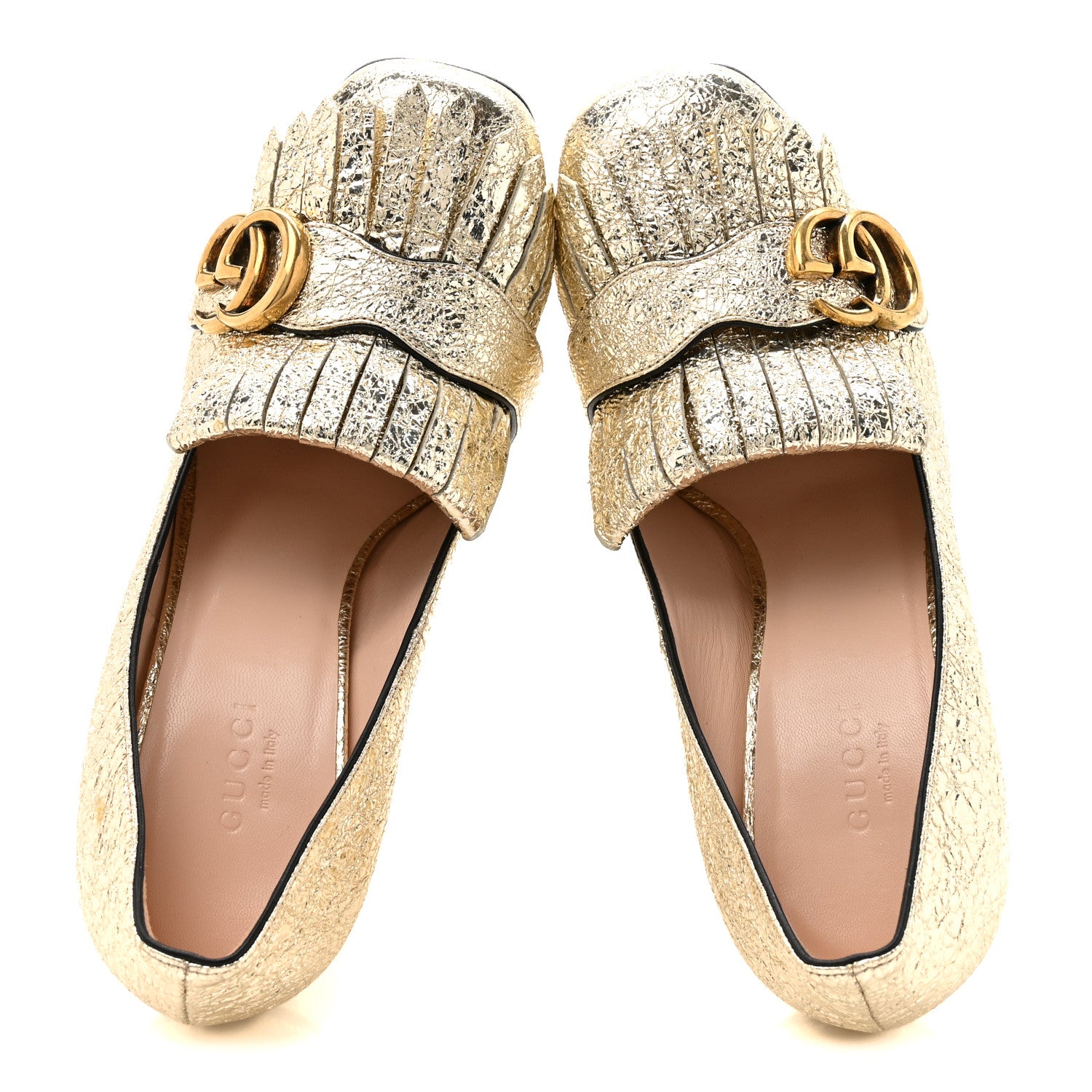 Gucci Galassia GG Marmont Fringe 50mm Loafer Pumps 38 Platino 2 of 9