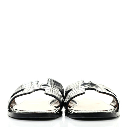 Hermes Shiny Alligator Oran Sandals 38.5 Black 2 of 8