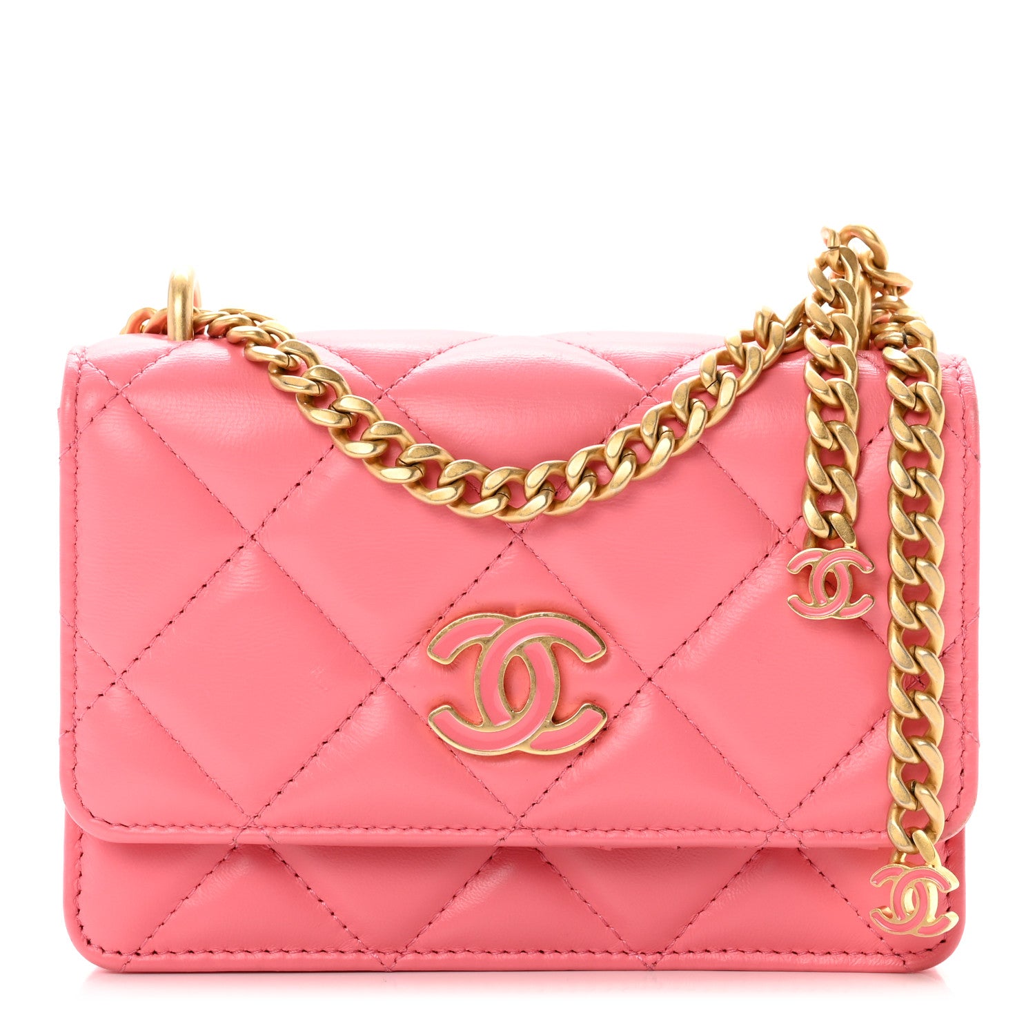 Chanel Lambskin Enamel Quilted Pending Clutch With Chain Pink 1 of 7