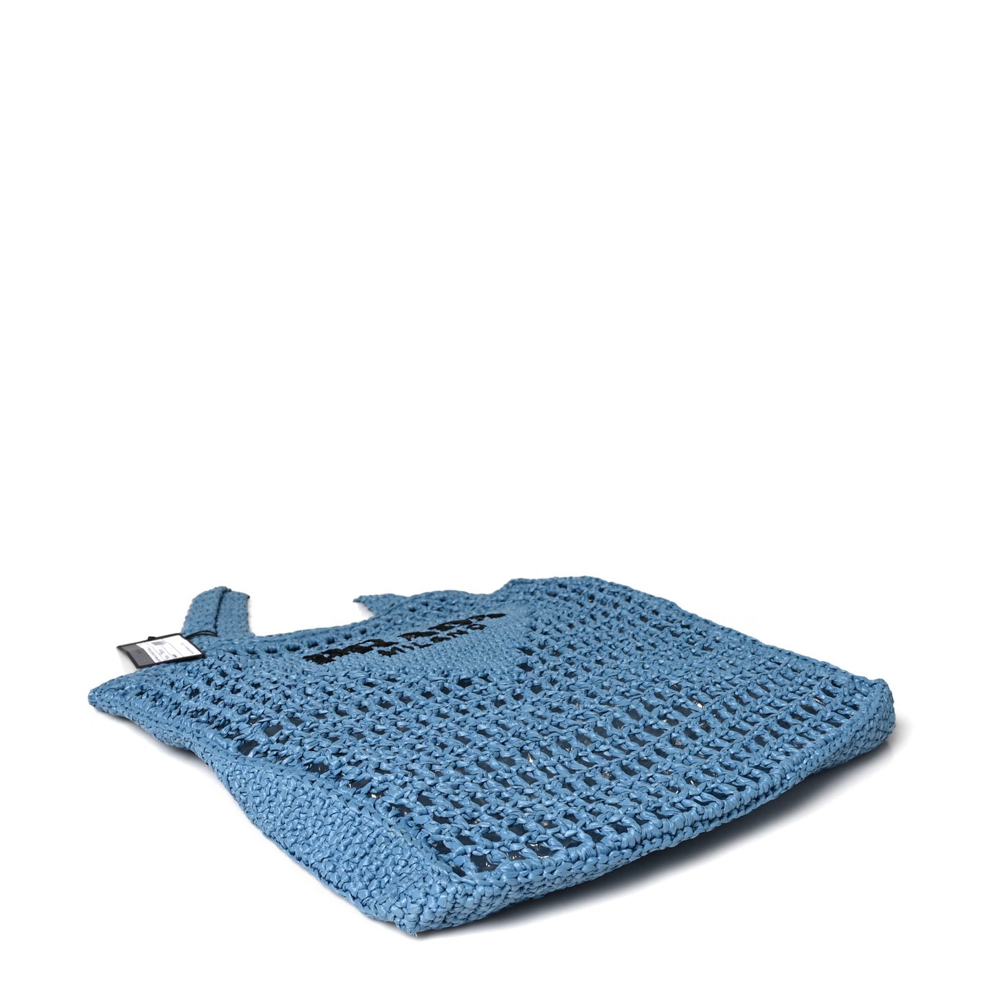 Yarn Raffia Effect Crochet Logo Embroidered Tote Bag Celeste