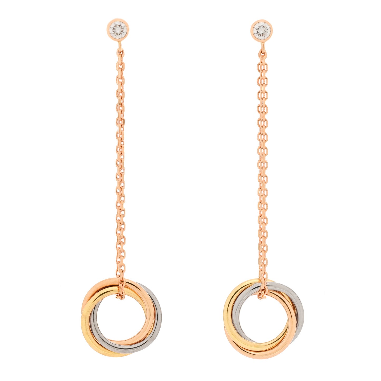18K Pink Yellow White Gold Diamond Small Trinity Drop Earrings