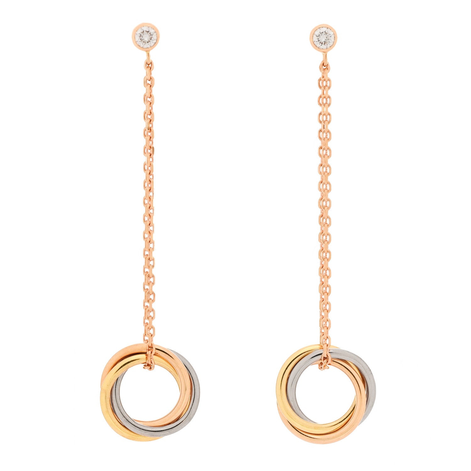 Cartier 18K Pink Yellow White Gold Diamond Small Trinity Drop Earrings 1 of 5