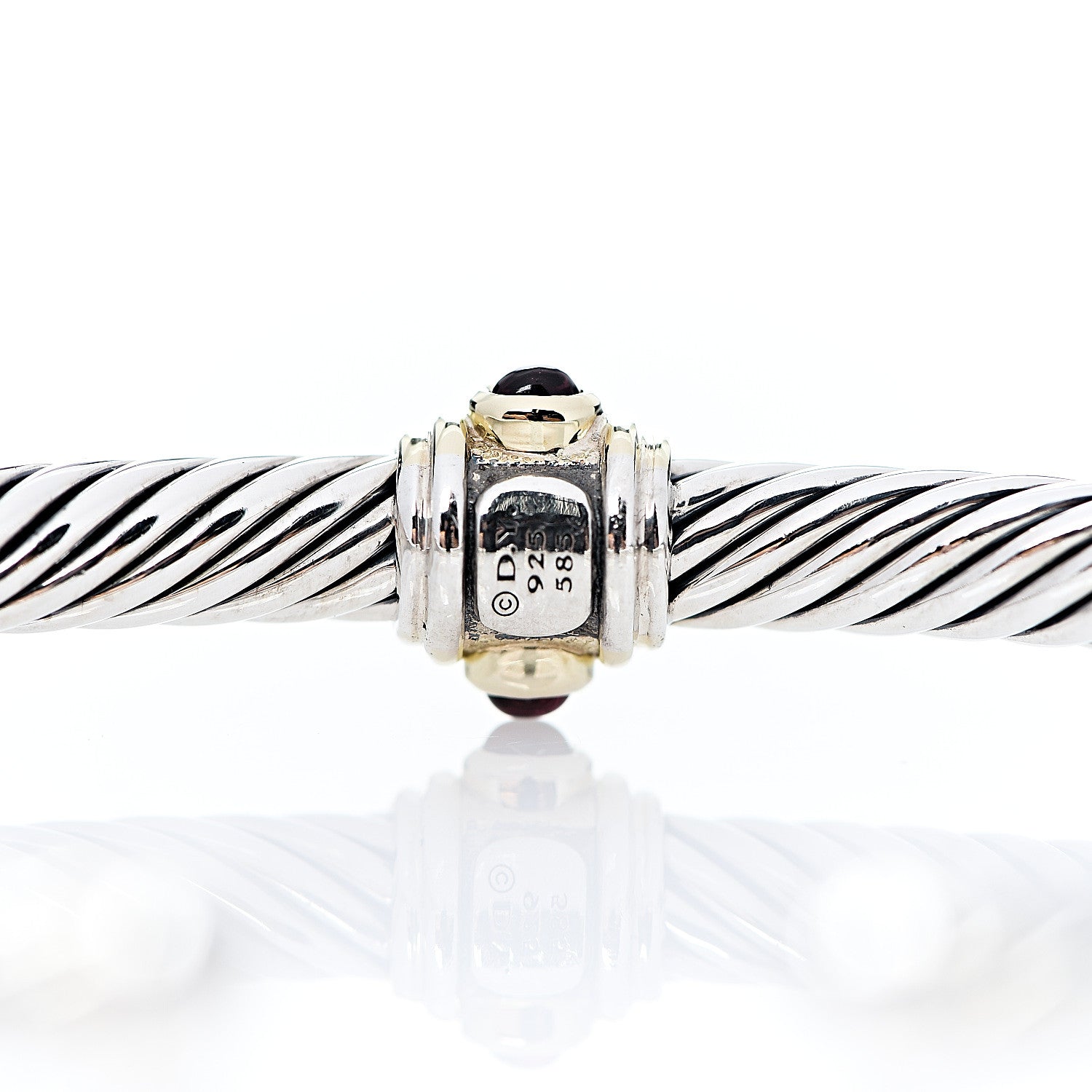 David Yurman Sterling Silver 14K Yellow Gold Rhodolite Garnet Pink Tourmaline 5mm Cable Renaissance Station Bracelet 3 of 3