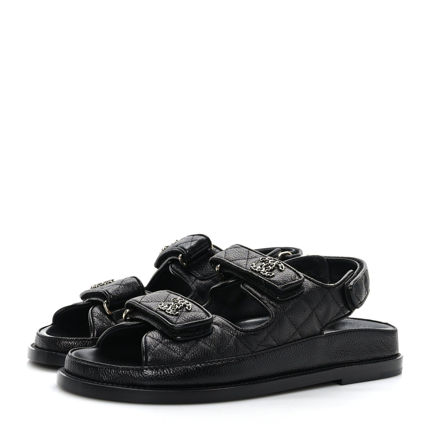 Grained Calfskin Velcro Dad Sandals 37 Black