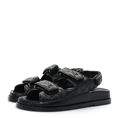 Chanel Grained Calfskin Velcro Dad Sandals 37 Black 3 of 8