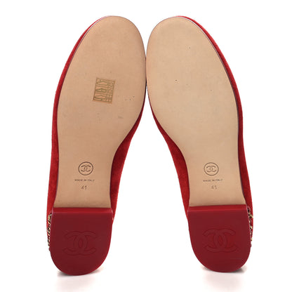 Chanel Suede CC Chain Mocassin Loafers 41 Red 5 of 7