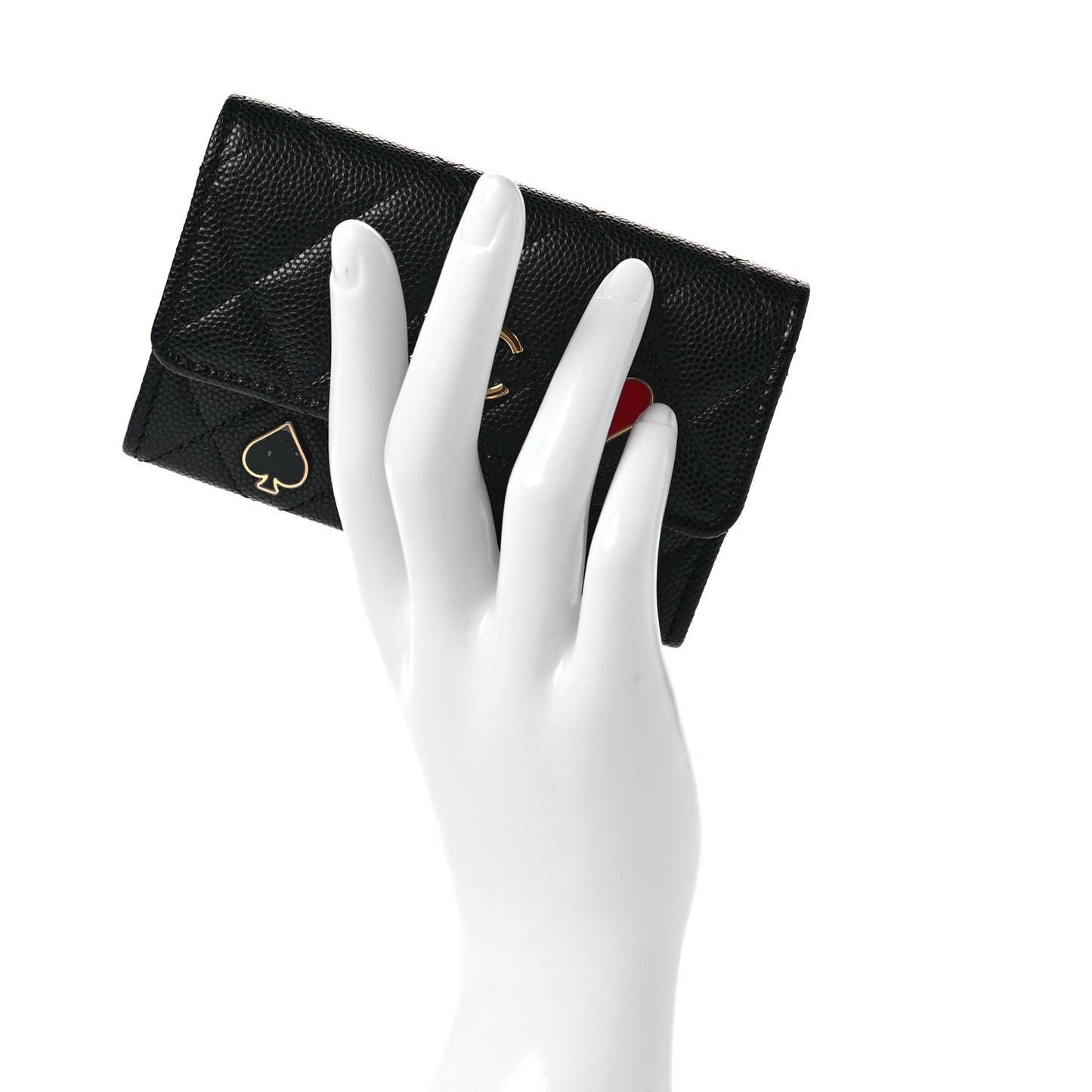 Caviar Quilted Enamel Coco Casino Flap Card Holder Wallet Black