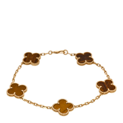 Van Cleef & Arpels 18K Yellow Gold Tiger Eye 5 Motifs Vintage Alhambra Bracelet 1 of 5