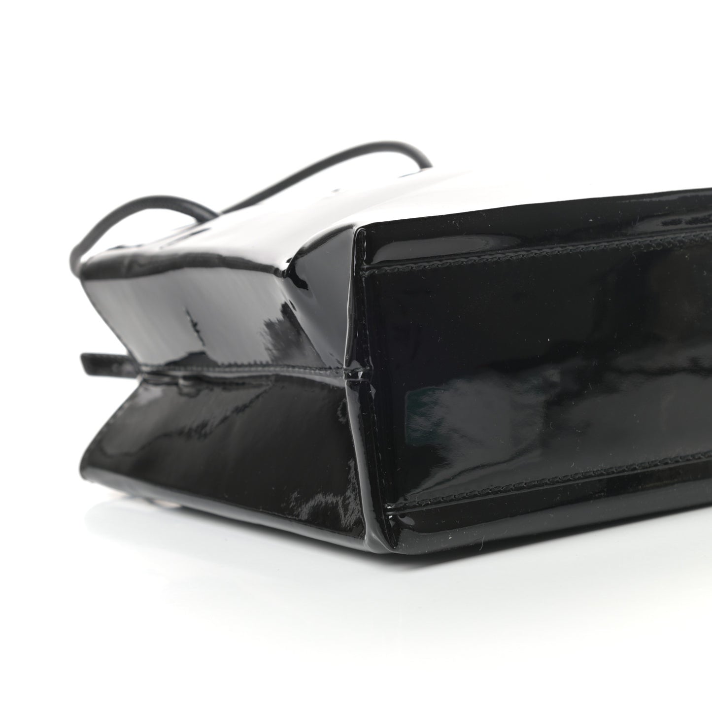 Patent Calfskin Logo Shopping Tote XXS Black