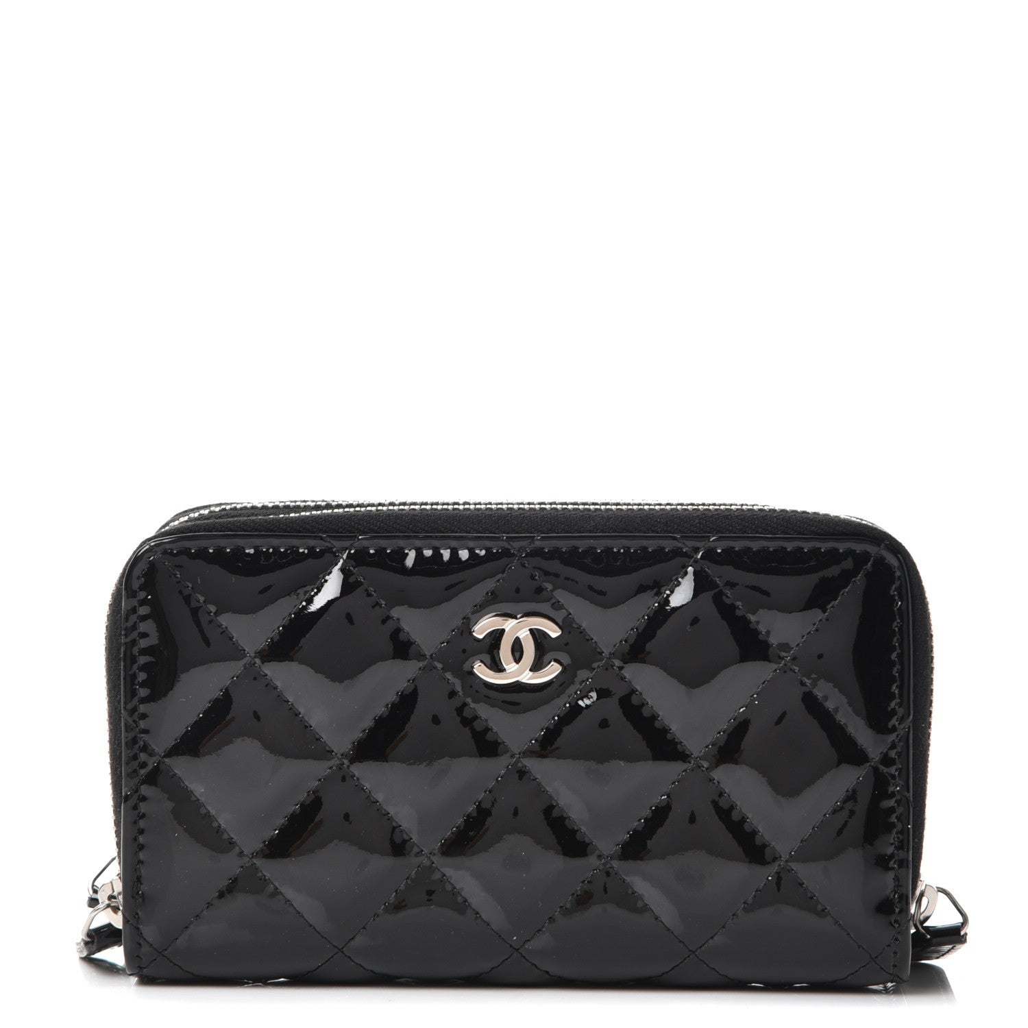 Chanel Patent Calfskin Quilted Zip Around Phone Holder Black 1 of 8