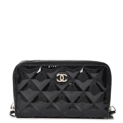 Chanel Patent Calfskin Quilted Zip Around Phone Holder Black 1 of 8