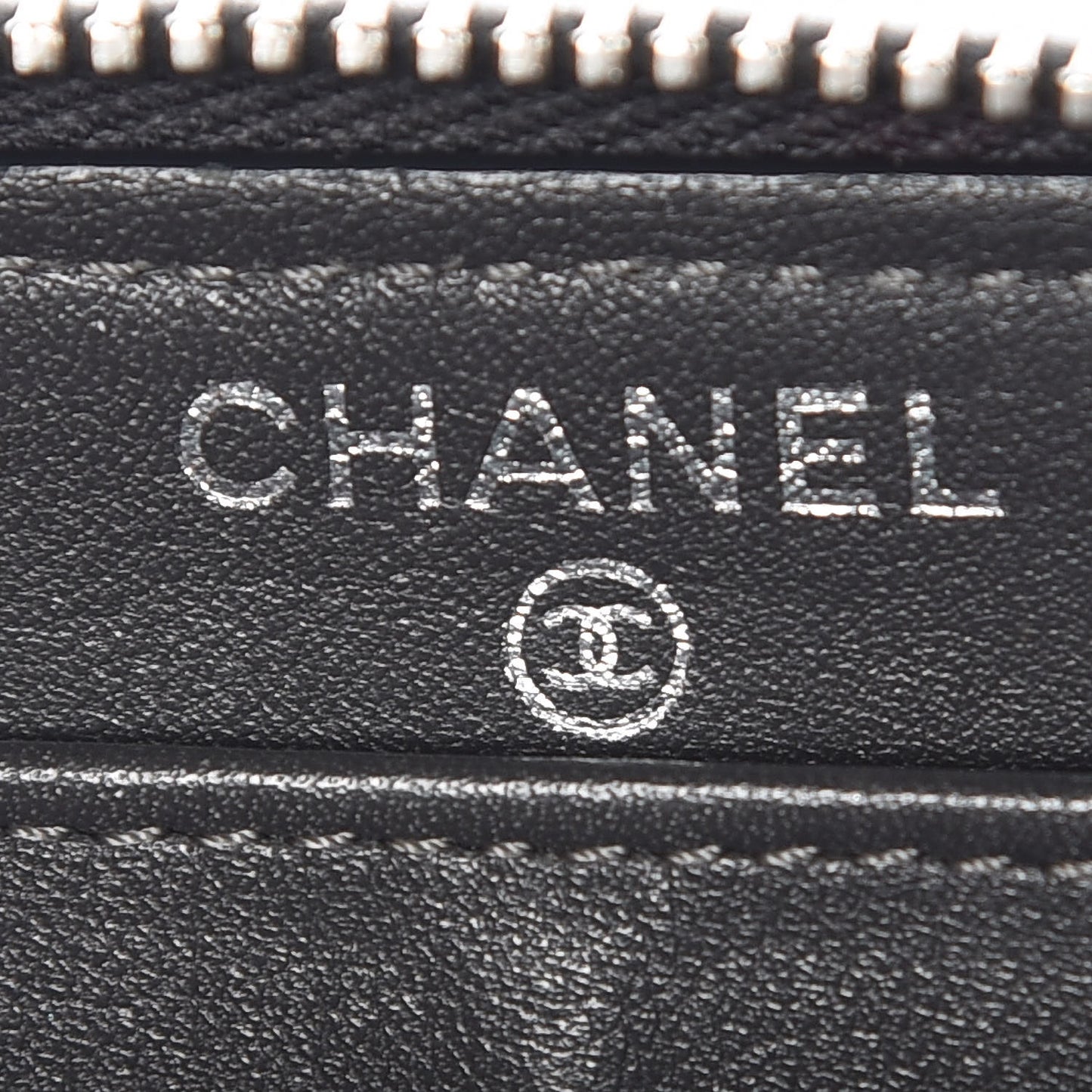 Striated Patent Zip Around Wallet Dark Grey