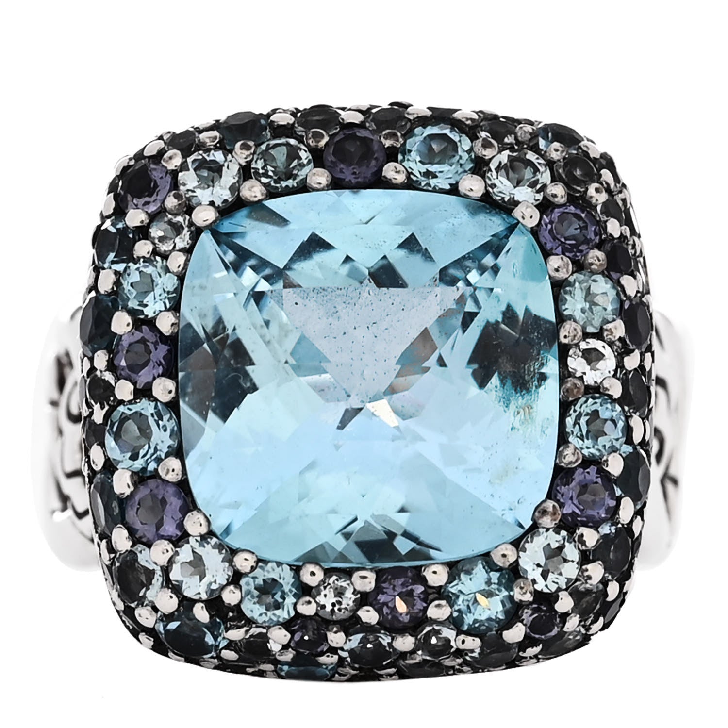 John Hardy Sterling Silver Blue Topaz Iolite Aquamarine Batu Classic Chain Ring 50 5.5 1 of 6