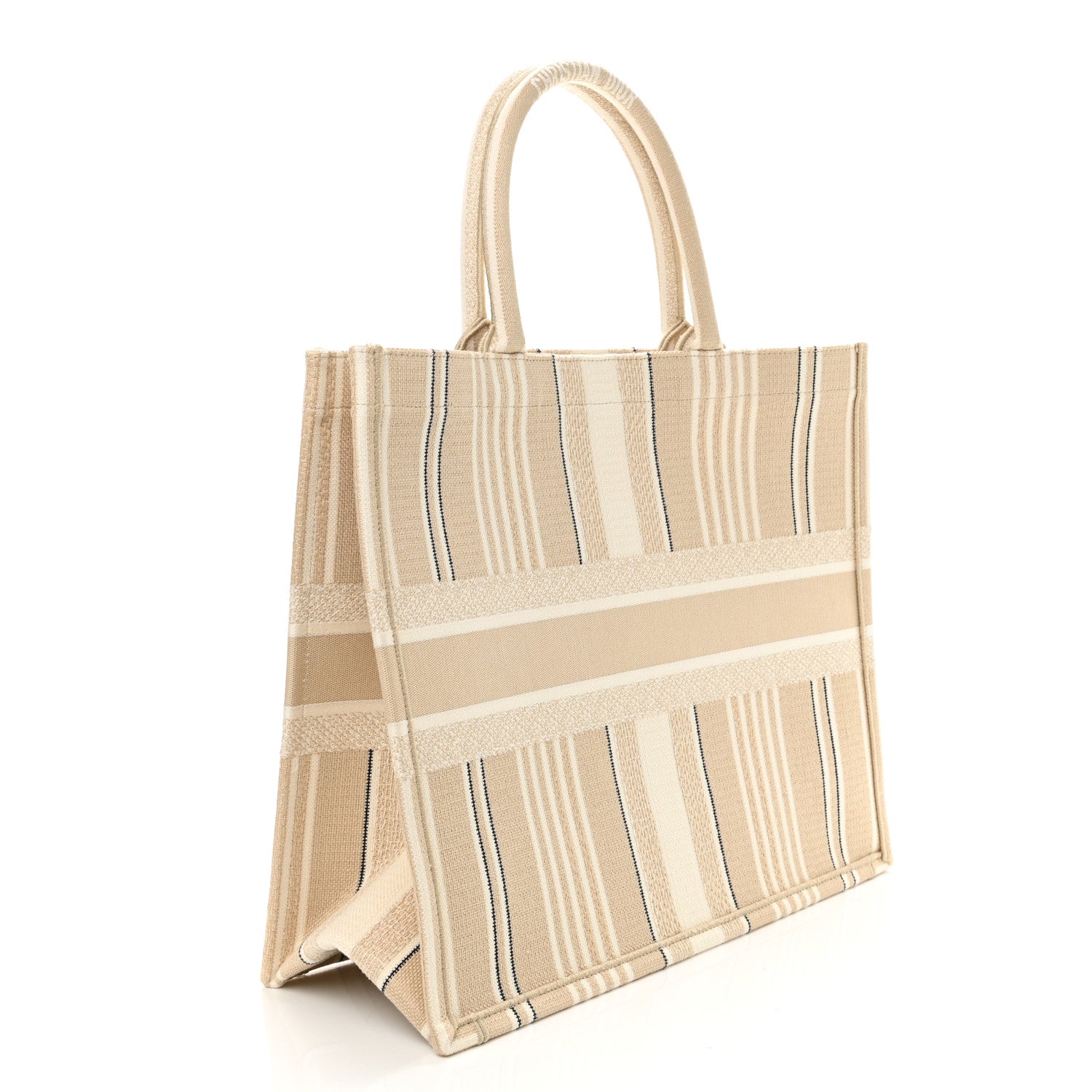 Christian Dior Canvas Embroidered Large Stripes Book Tote Beige 3 of 10