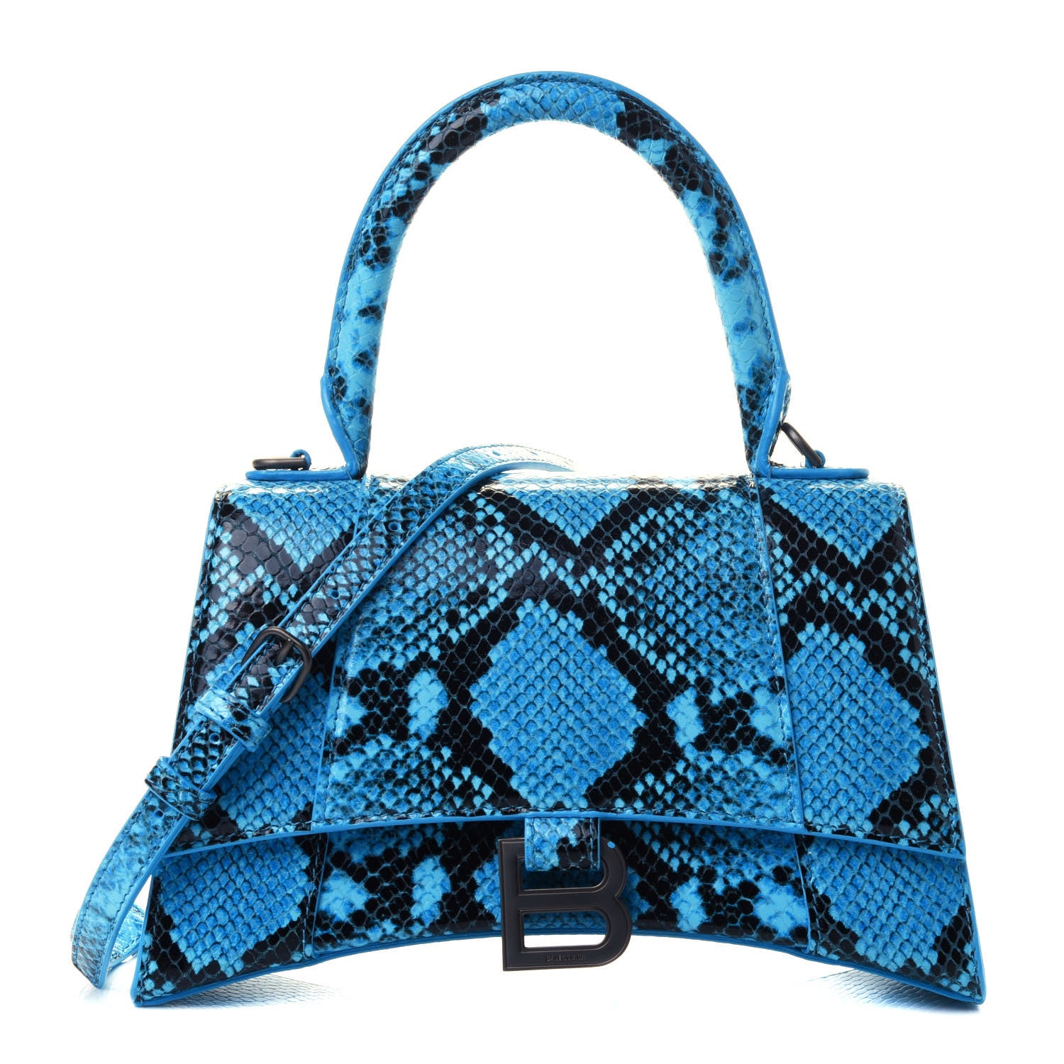 Balenciaga Shiny Calfskin Python Effect Small Hourglass Top Handle Bag Azur Black 1 of 4