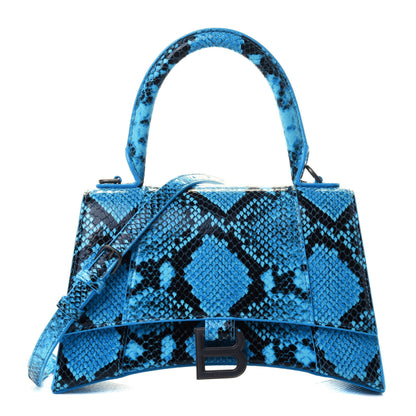 Balenciaga Shiny Calfskin Python Effect Small Hourglass Top Handle Bag Azur Black 1 of 4