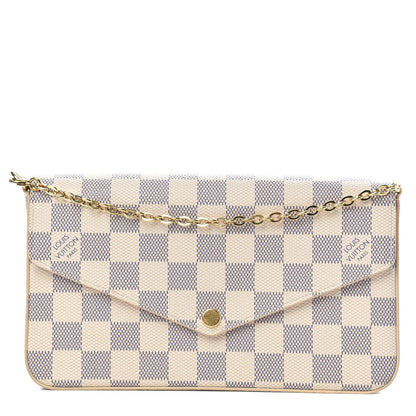 Louis Vuitton Damier Azur Pochette Felicie Chain Wallet Rose Ballerine 1 of 9