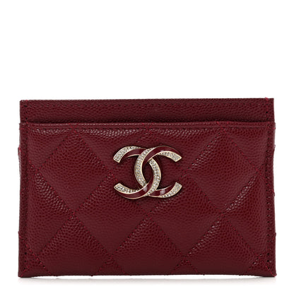 Chanel Caviar Quilted Crystal Enamel CC Card Holder Burgundy 1 of 9