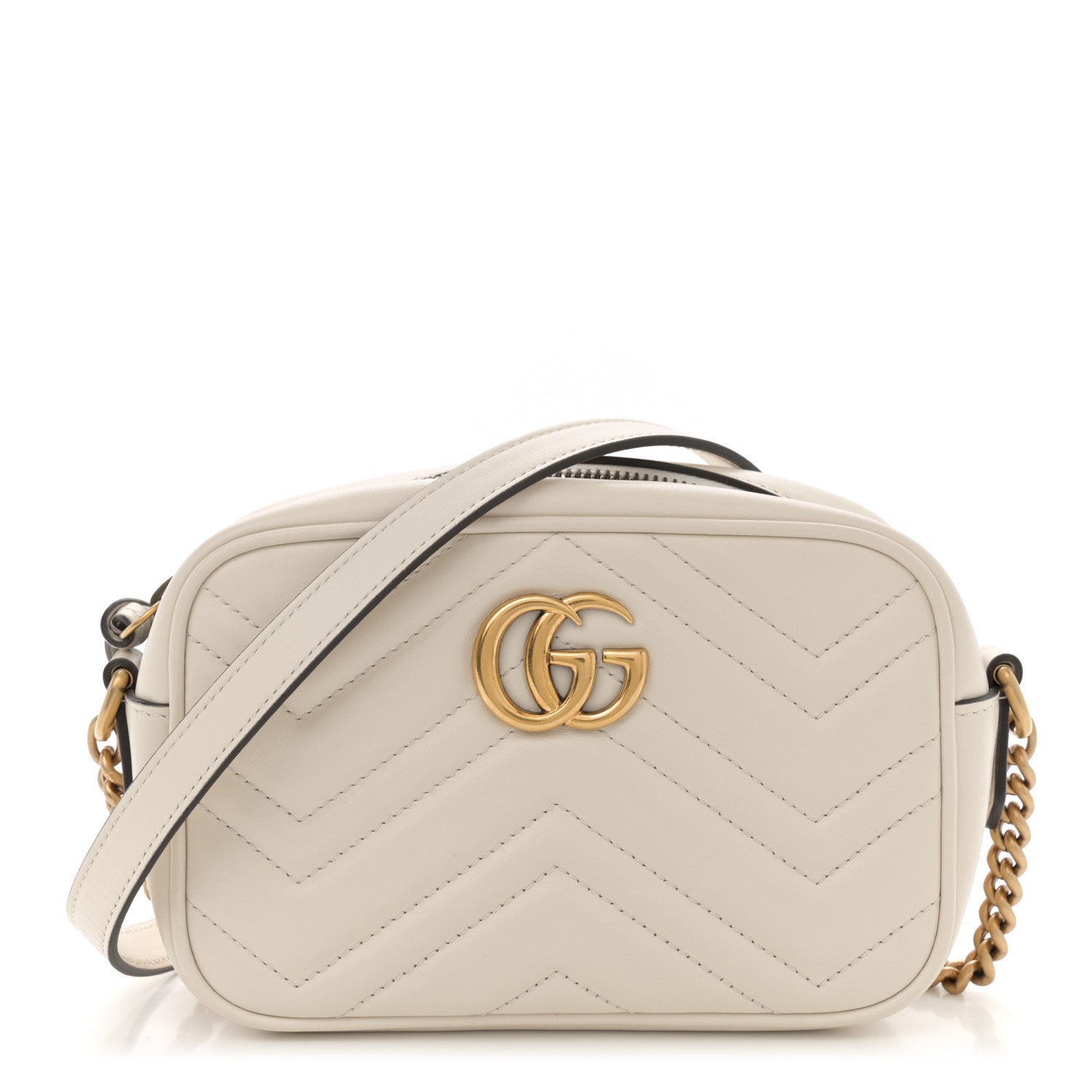 Gucci Calfskin Matelasse Mini GG Marmont Chain Shoulder Bag White 1 of 10