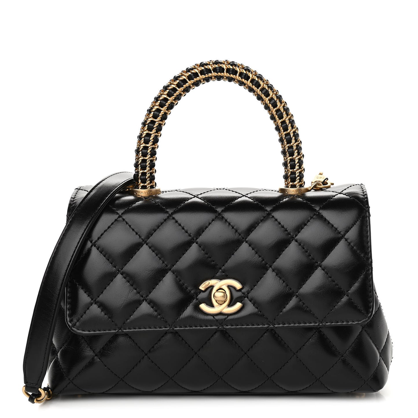 Calfskin Quilted Mini Coco Handle Flap Black