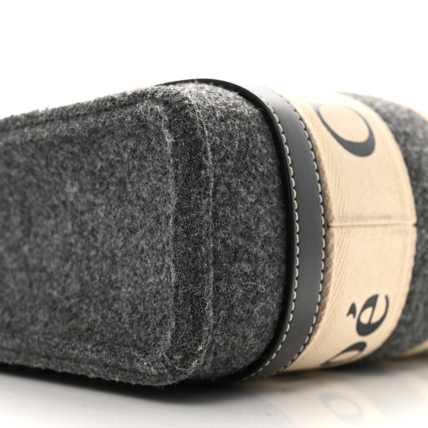 Felt Calfskin Small Woody Ribbon Tote With Strap Cashmere Grey