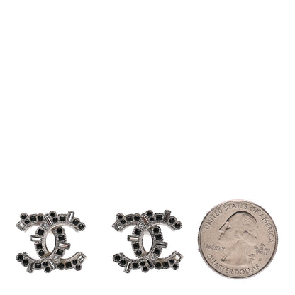 Chanel Baguette Crystal CC Earrings Silver Black 2 of 4