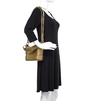 Chanel Metallic Calfskin Crocodile Embossed Cocodile Small Gabrielle Hobo Gold 2 of 11