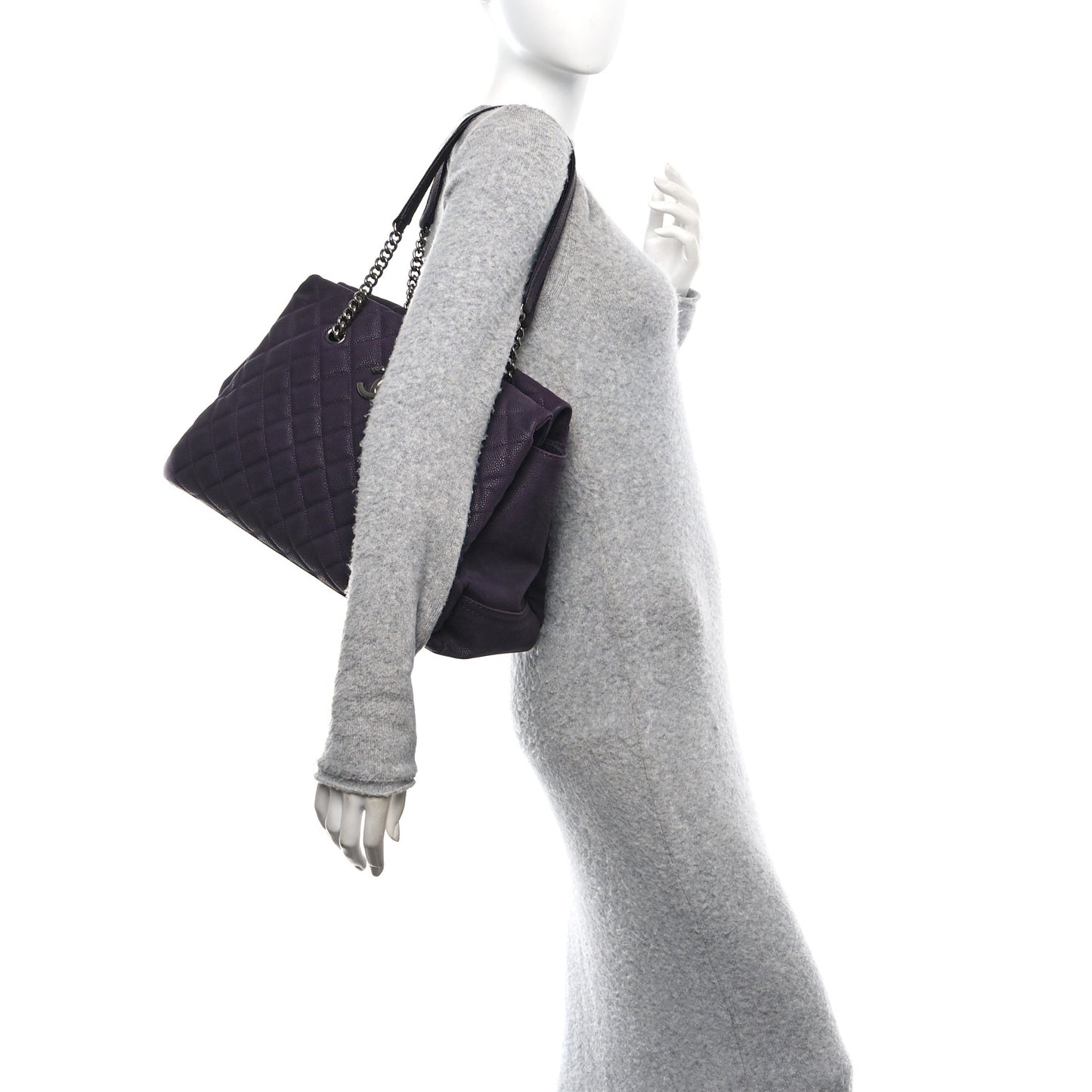 Iridescent Caviar Quilted Lady Pearly Tote Plum