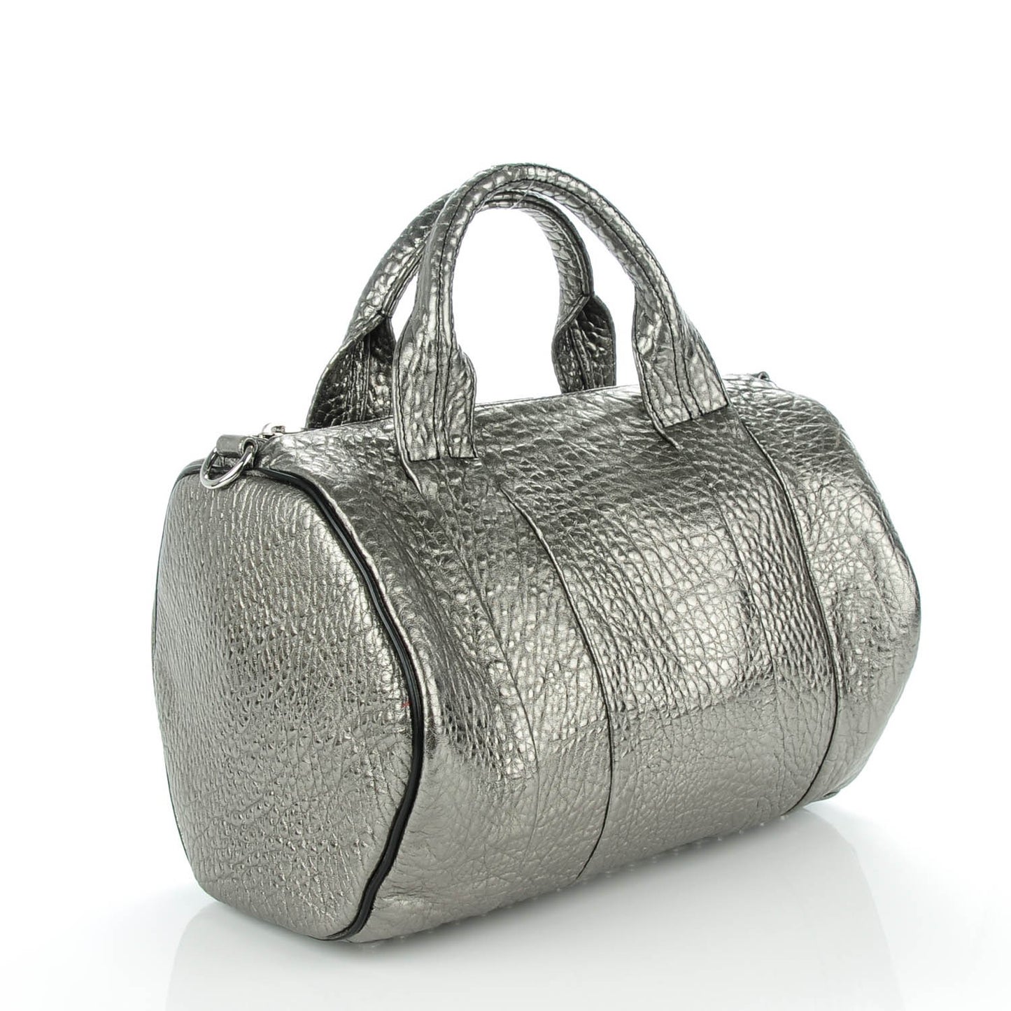 Metallic Pebbled Lambskin Rocco Carbon Silver Hardware