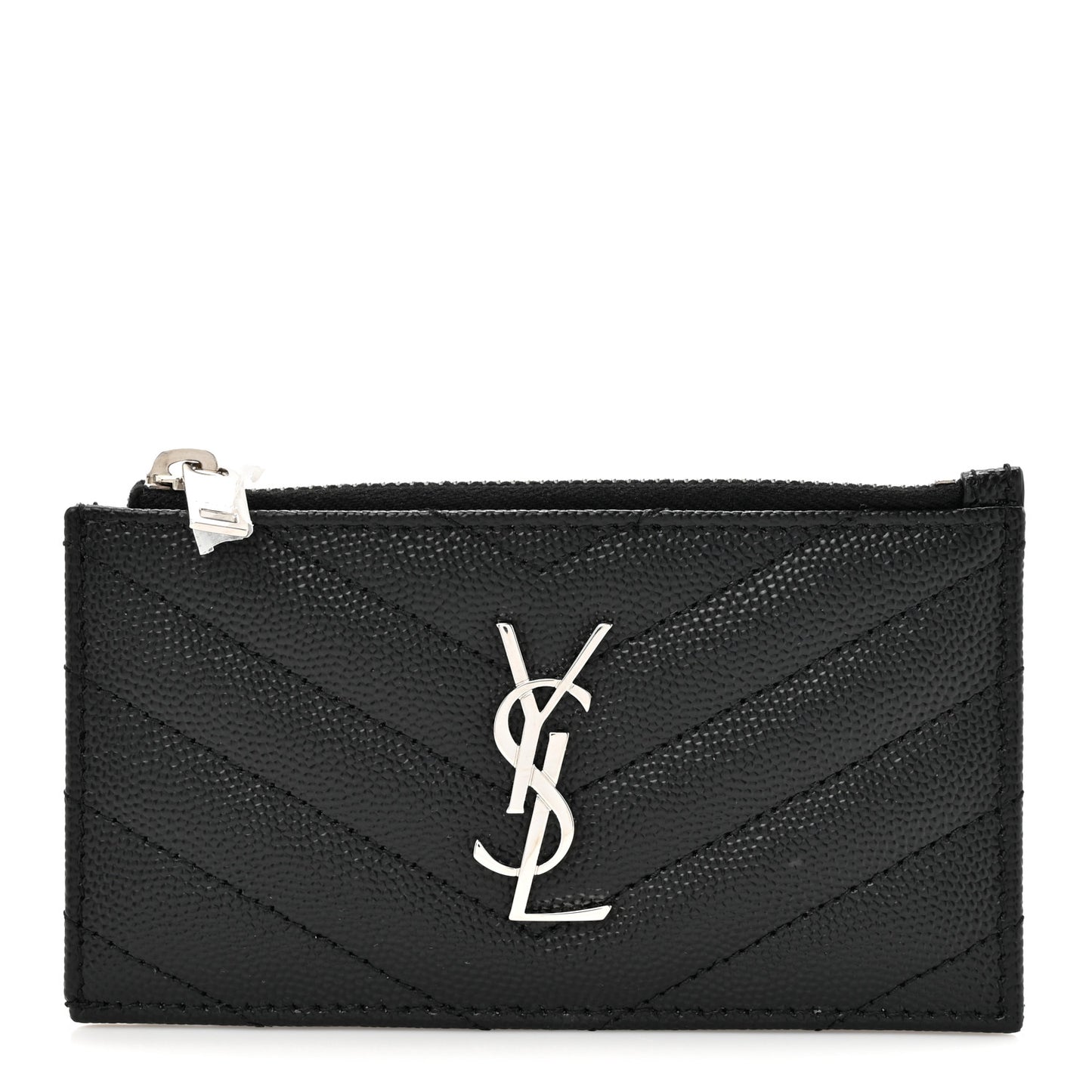 Grain De Poudre Matelasse Chevron Monogram Fragments Zippered Card Case Black