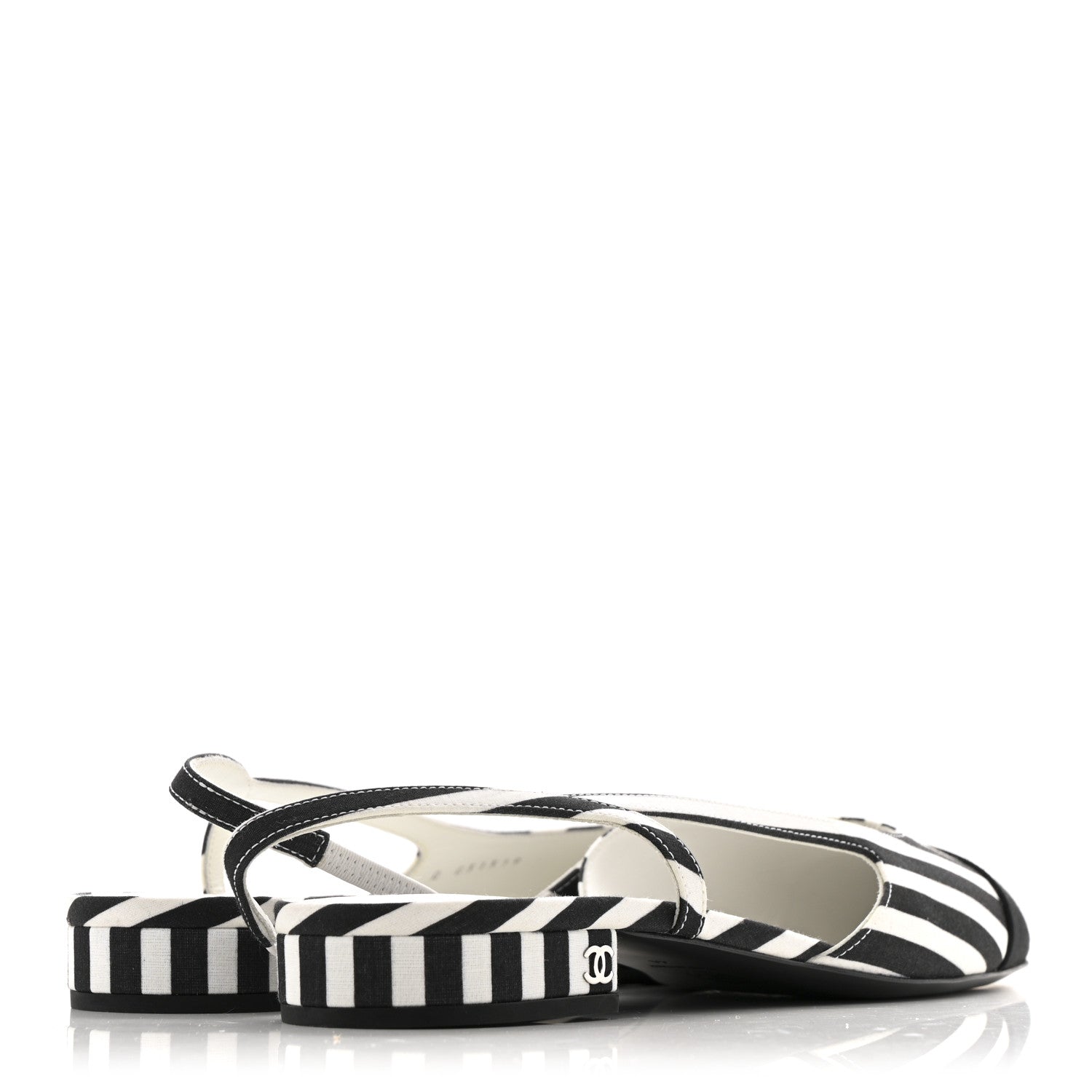 Chanel Fabric Grosgrain Cap Toe CC Slingback Flats 41 White Black 5 of 10