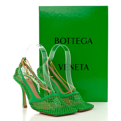 Bottega Veneta Mesh Calfskin Stretch Chain Strap 90mm Pumps 36.5 Parakeet 10 of 10