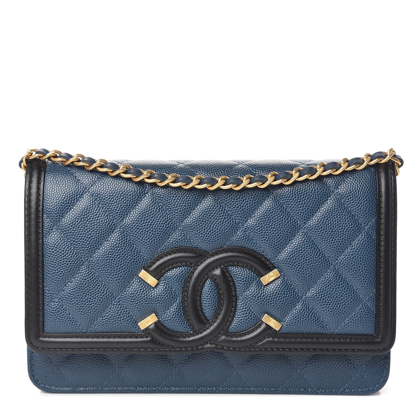Caviar Quilted CC Filigree Wallet On Chain WOC Navy