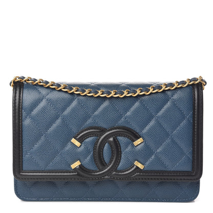 Chanel Caviar Quilted CC Filigree Wallet On Chain WOC Navy 1 of 12