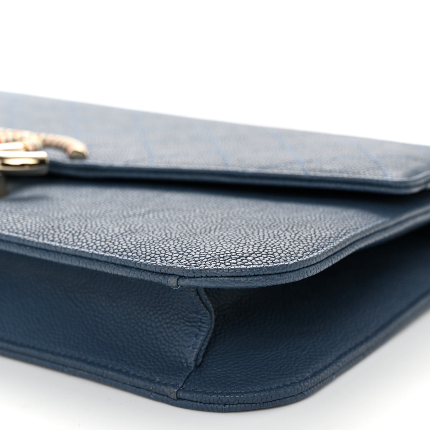 Grained Calfskin Quilted Cuba Flap Blue