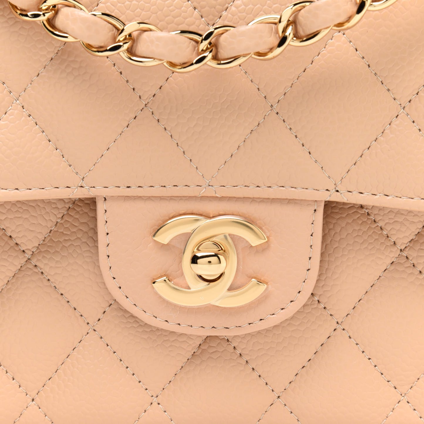 Caviar Quilted Small Double Flap Beige