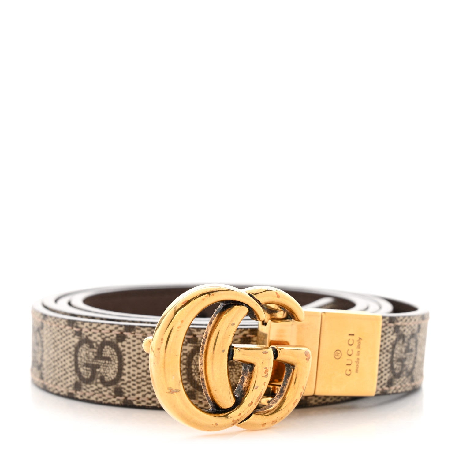 Gucci Calfskin GG Supreme Monogram Double G Reversible 20mm Belt 105 42 Beige Brown 1 of 8