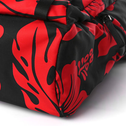 Prada Tessuto Hibiscus Print Double Buckle Backpack Black Rosso 9 of 9