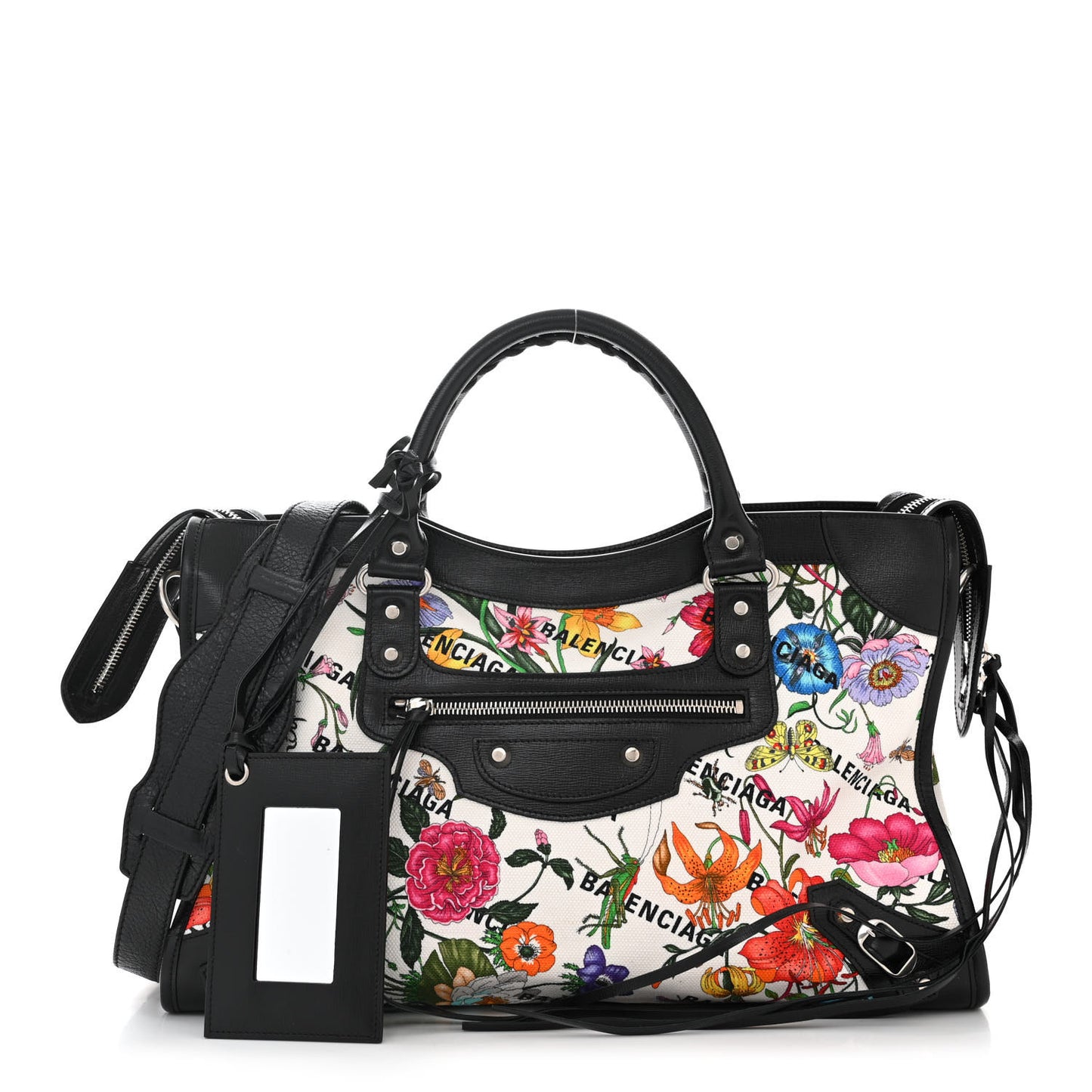 X GUCCI Canvas Azalea Calfskin Flora Logo Print Neo Classic Silver Hardware Medium City White Multicolor Black