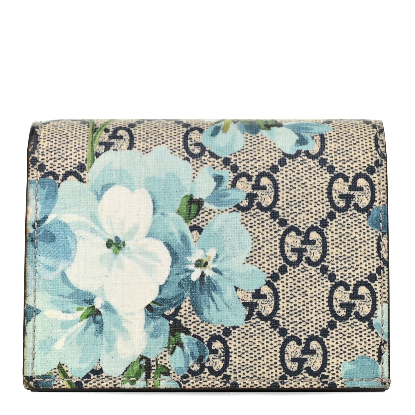 GG Supreme Monogram Blooms Card Case Wallet Beige Blue Navy Hibiscus Red