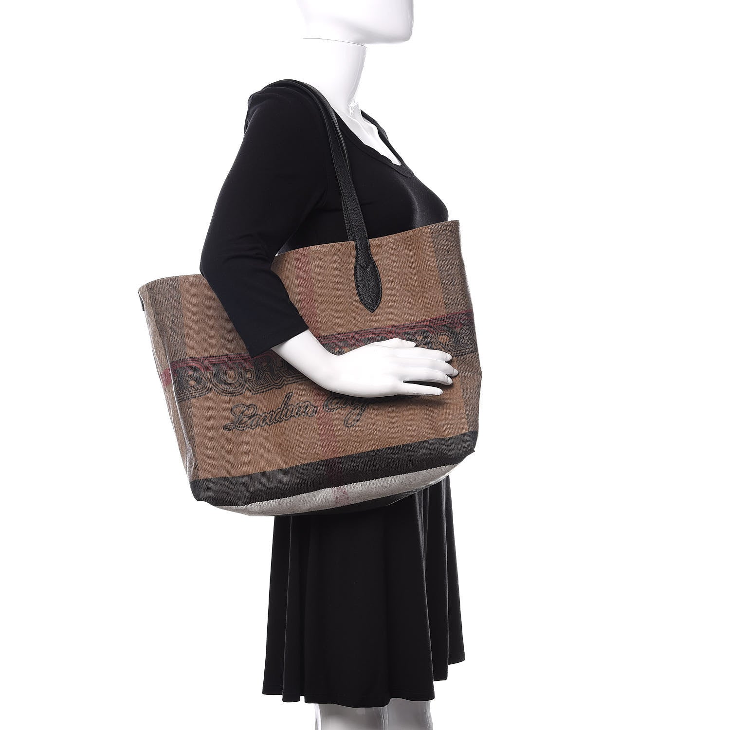 Burberry Coated Canvas Mega Check Medium Doodle Tote Black 2 of 9