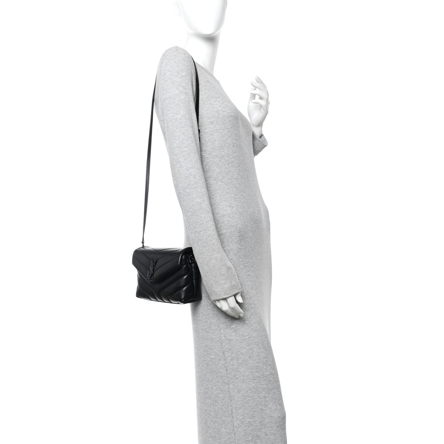 Calfskin Y Quilted Monogram Monochrome Toy Loulou Crossbody Bag Black