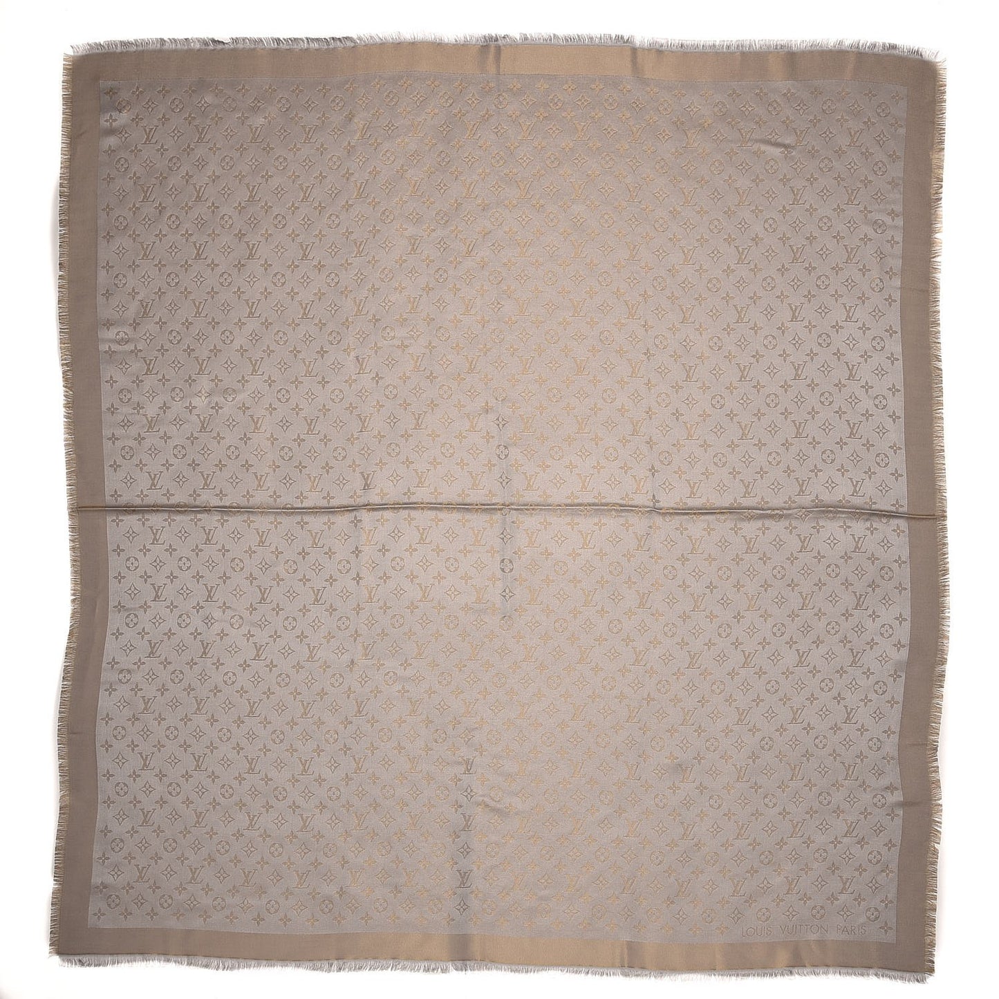 Silk Wool Monogram Shine Shawl Charcoal Greige