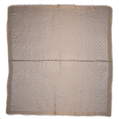Louis Vuitton Silk Wool Monogram Shine Shawl Charcoal Greige 1 of 7