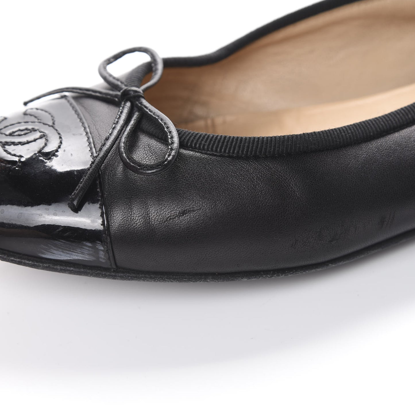 Lambskin Patent Cap Toe Ballerina Flats 37.5 Black