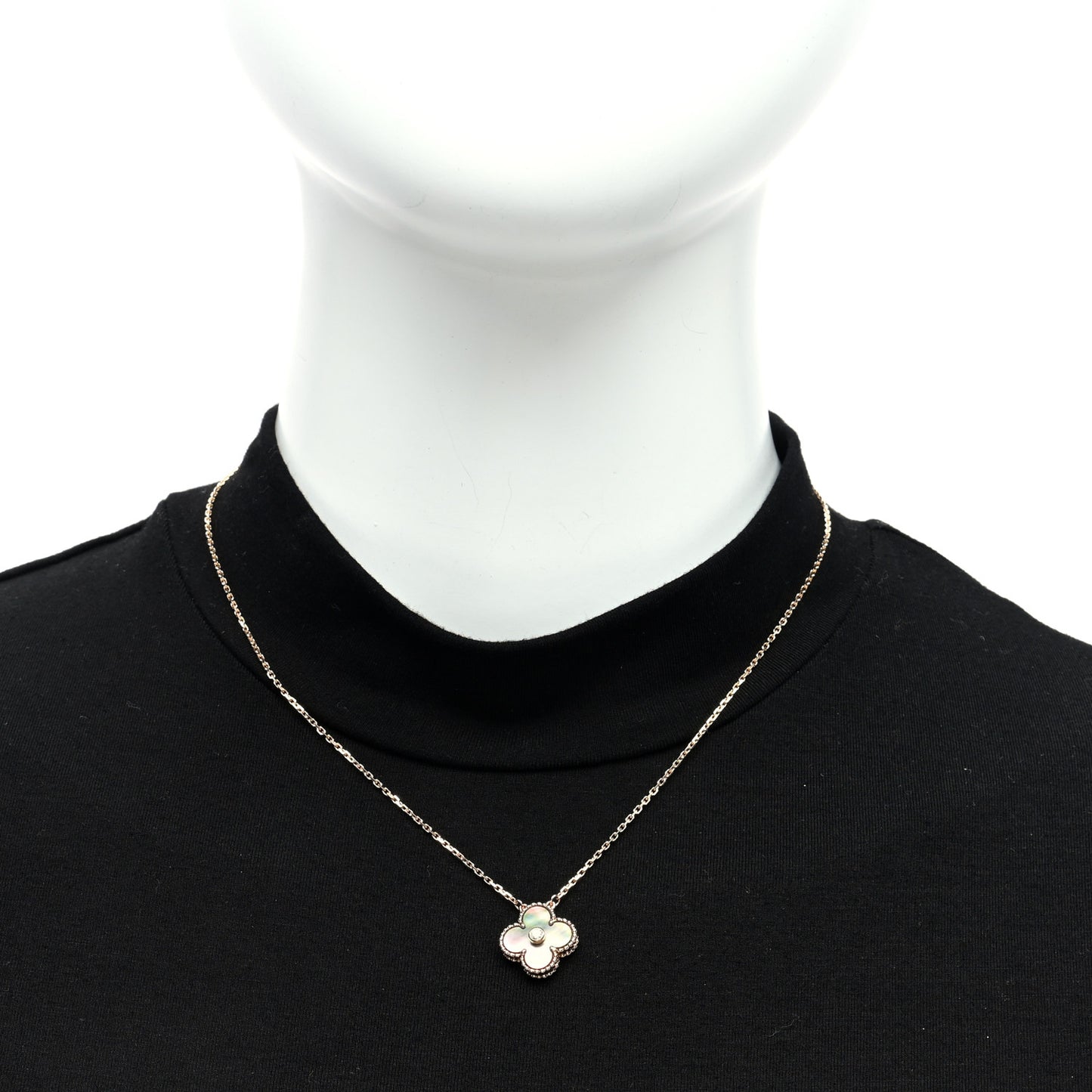 18K Rose Gold Diamond Grey Mother of Pearl Vintage Alhambra Pendant Necklace