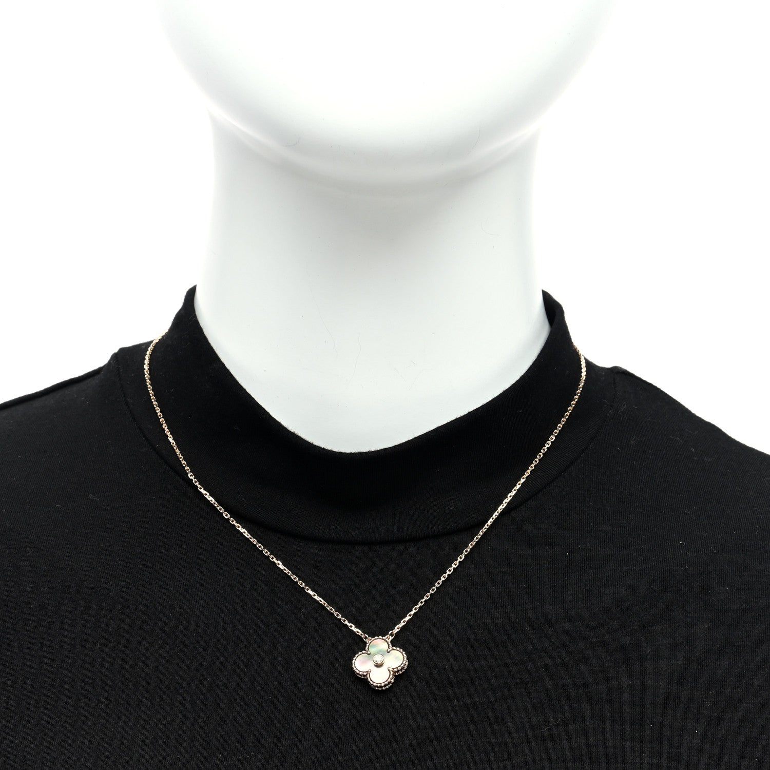 Van Cleef & Arpels 18K Rose Gold Diamond Grey Mother of Pearl Vintage Alhambra Pendant Necklace 2 of 5